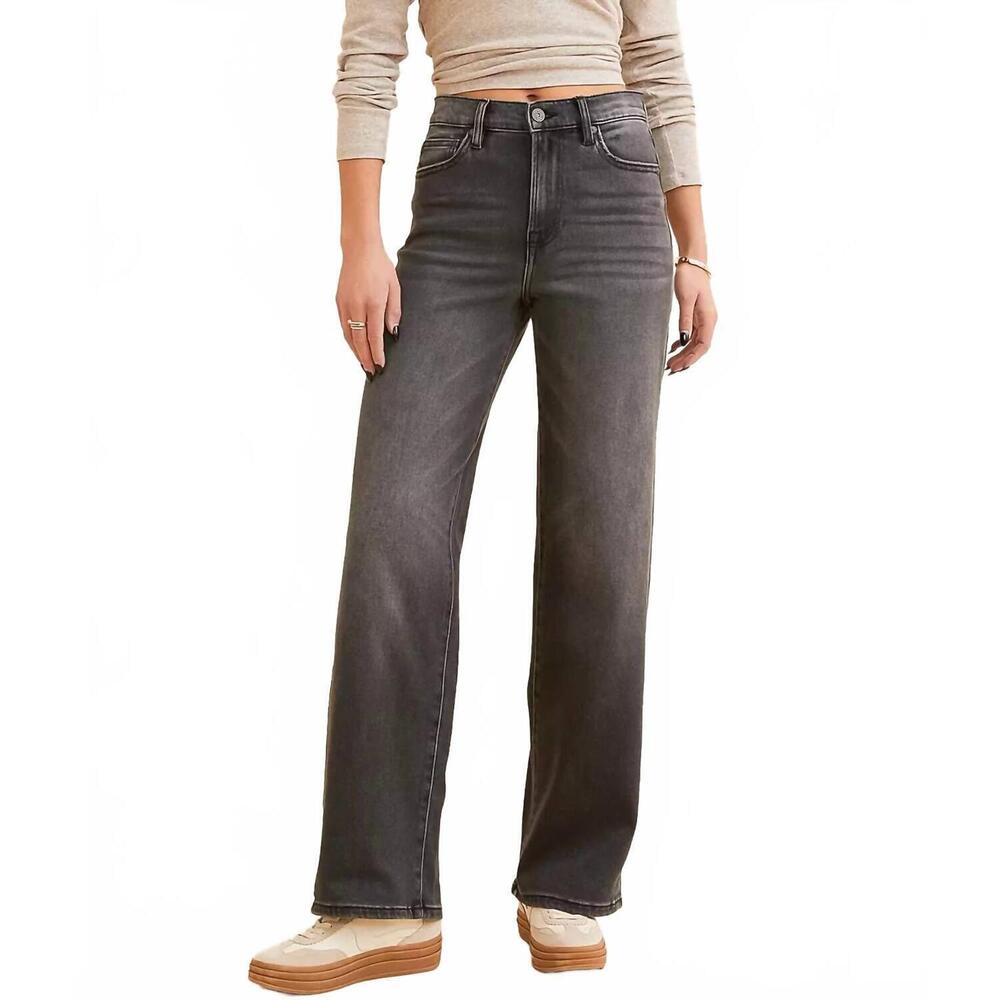 High-Rise Straight Leg Jeans - Charcoal Gray